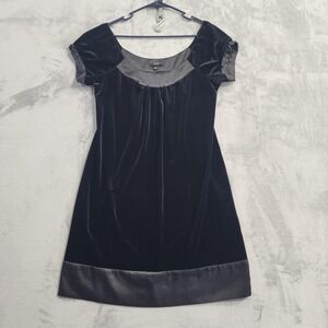 GNW Dress‎ Womens 6 Black Velvet Satin Trim Puff Sleeve Short Shift Party Gothic